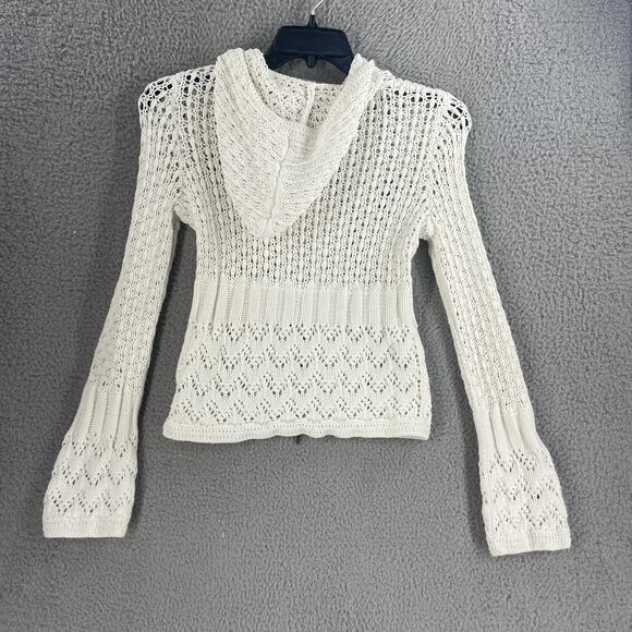 CAbi Sweater Womens Small White Hooded Zip Crochet Open Knit Cardigan Style 821 - Picture 6 of 8